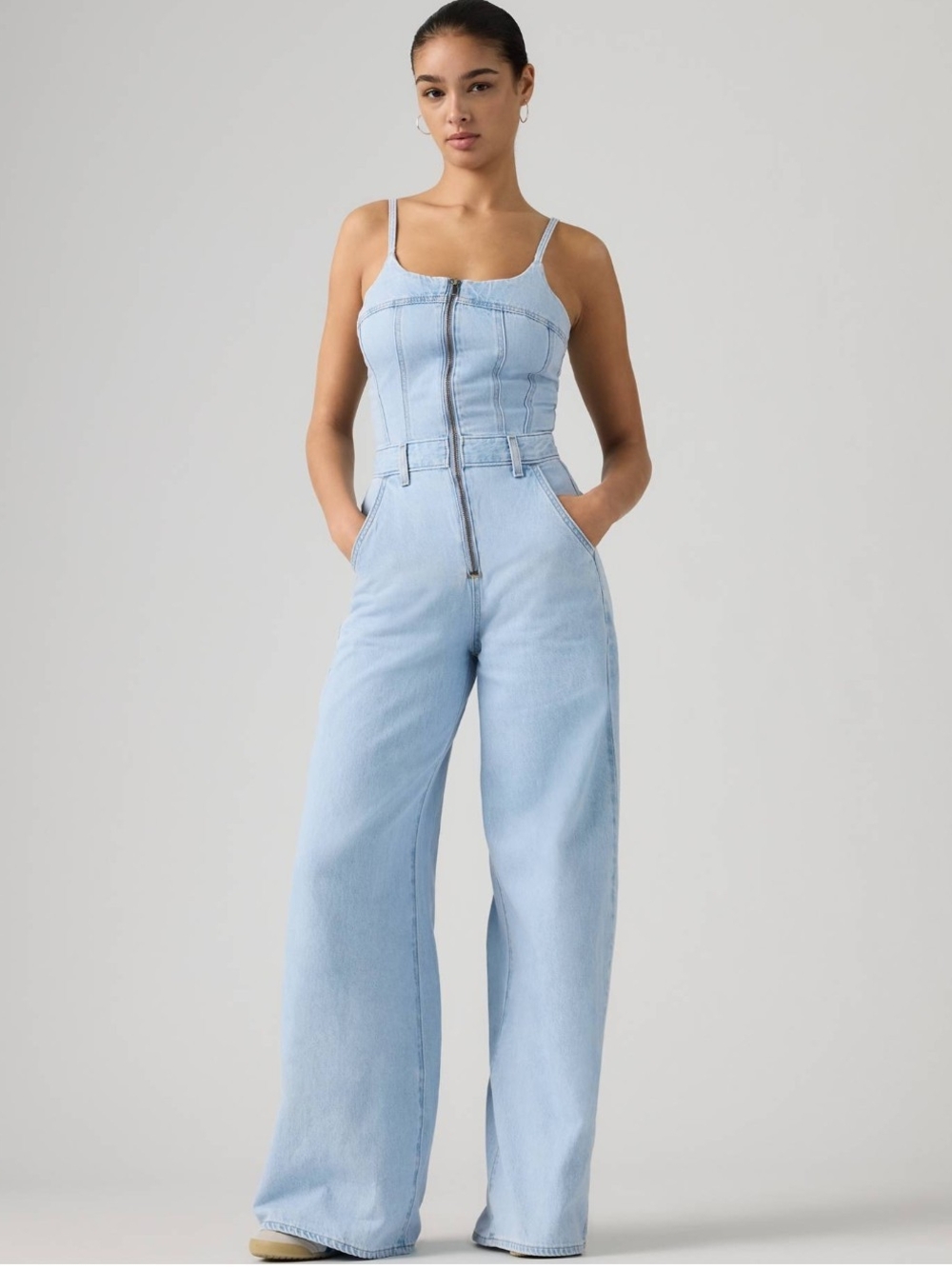 Levi's Light Blue Denim Wide-Leg Zip Jumpsuit